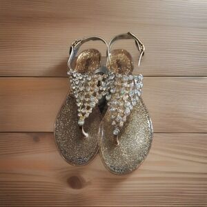 Olivia Miller Rhinestone Jelly Slingback Sandal Champagne/Gold Toned Size 7